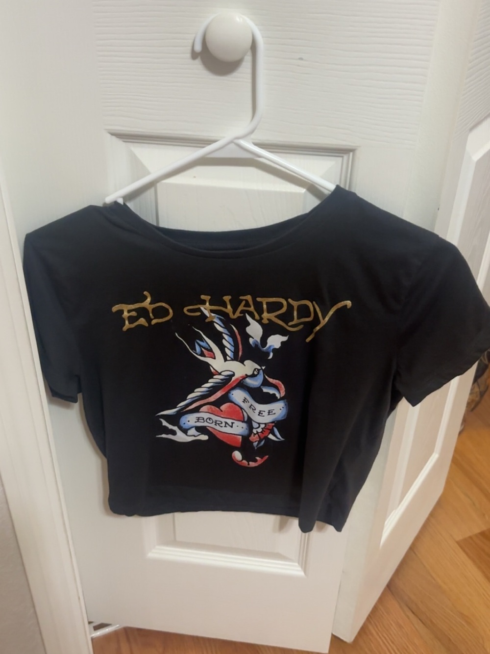 Ed Hardy Black Graphic Cropped Tee - Born Free
